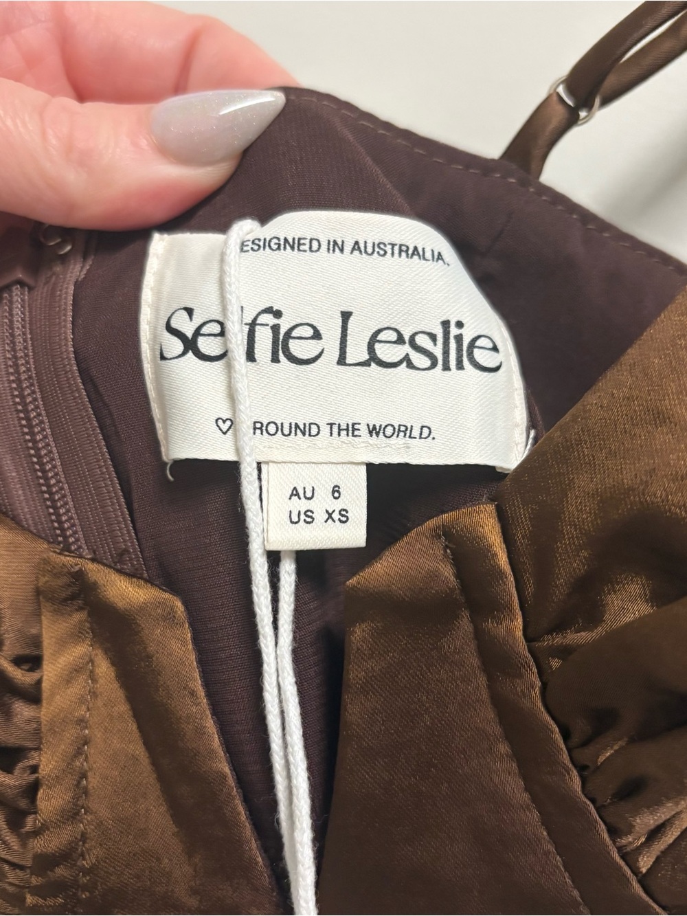 NEW Selfie Leslie Lake Como A-Line Midi Dress‎ - Brown Size XS - Picture 6 of 8
